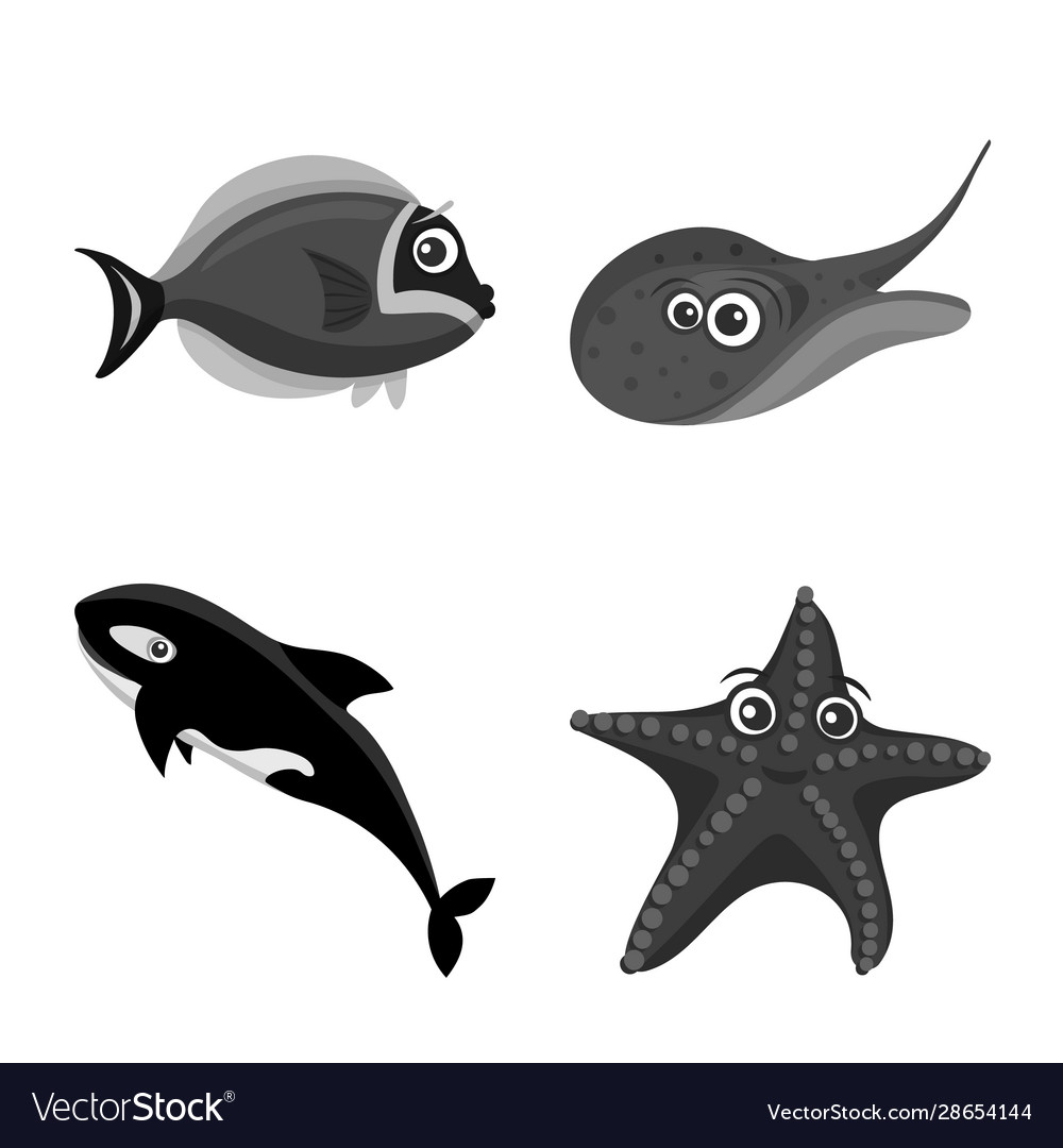 Isolated object sea and animal symbol set