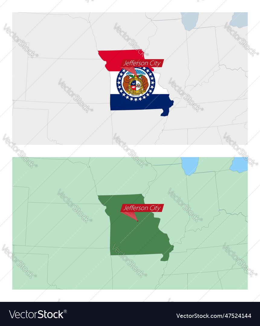 Missouri map with pin of country capital two Vector Image