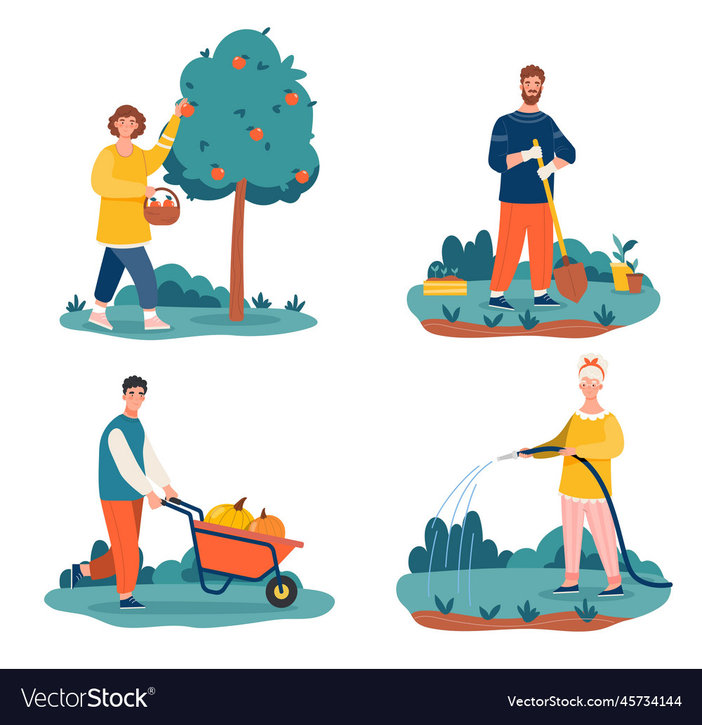 People in garden Royalty Free Vector Image - VectorStock