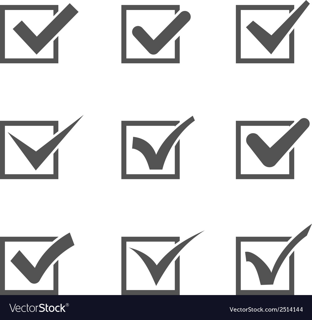 Set of different check marks in boxes Royalty Free Vector