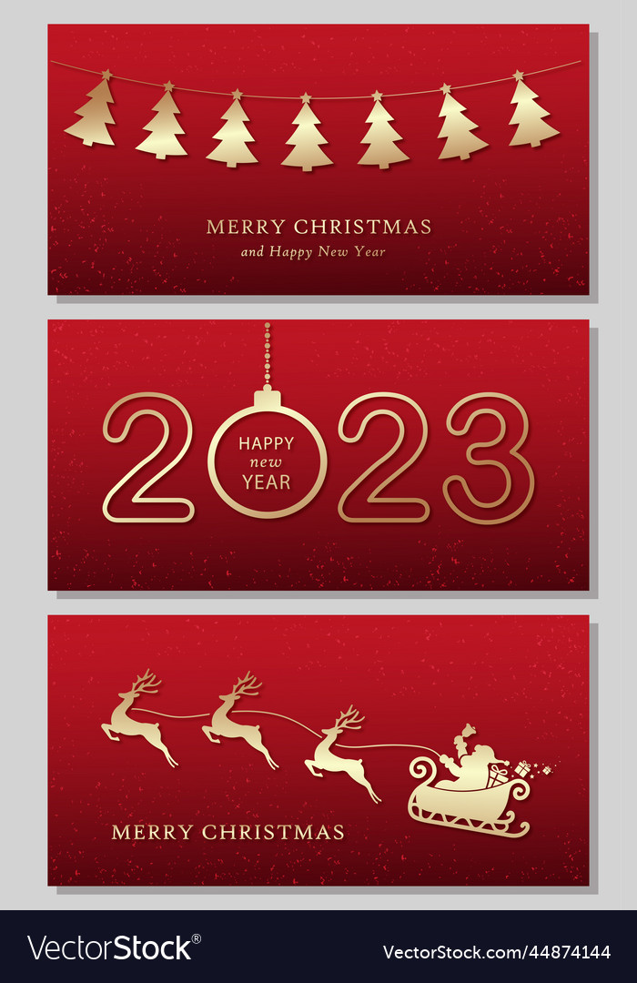 Set of horizontal christmas cards 2023 happy new Vector Image