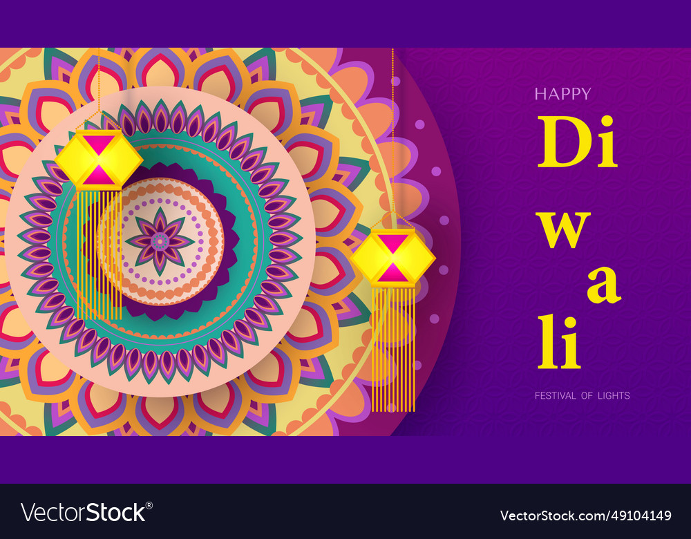 Diwali Festival Greeting Card With Beautiful Vector Image