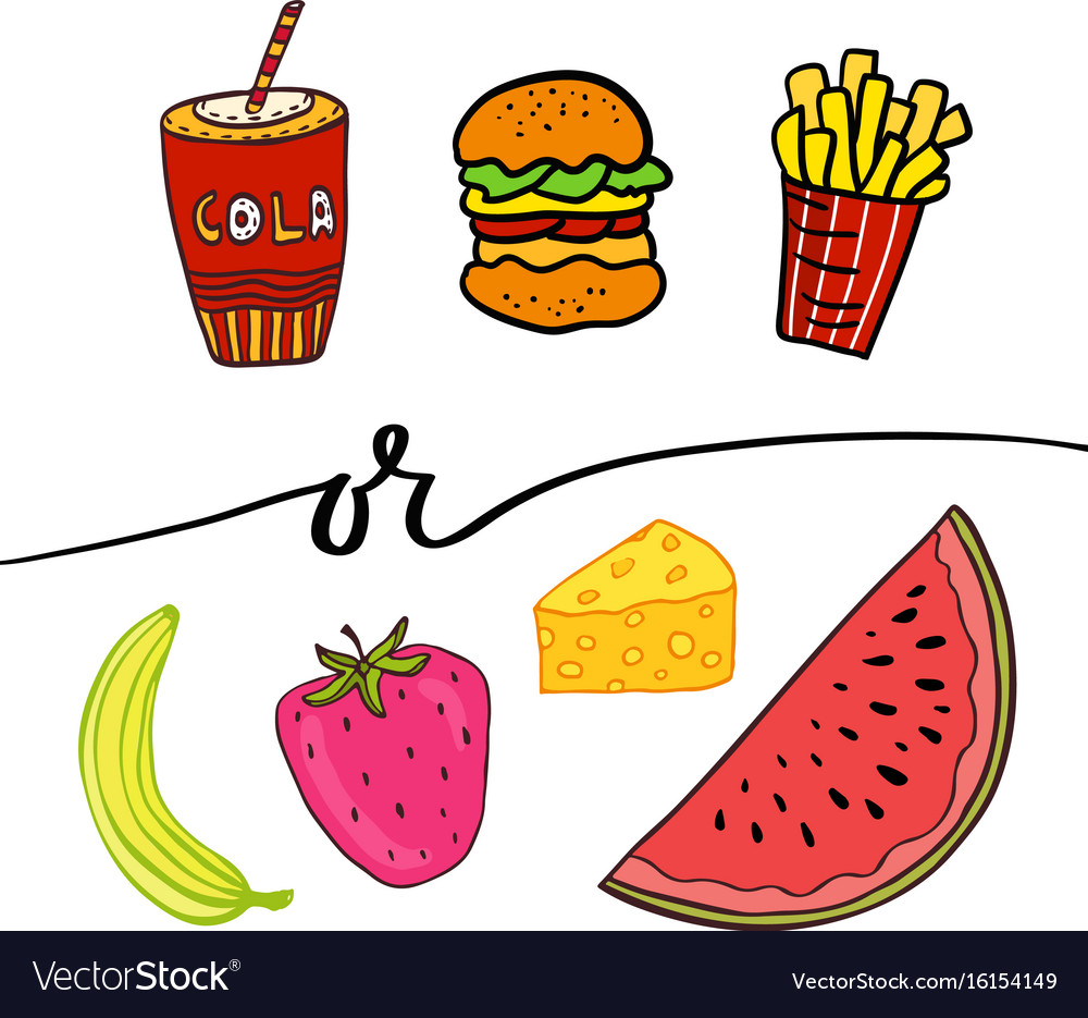 Healthy and unhealthy food doodle street food Vector Image