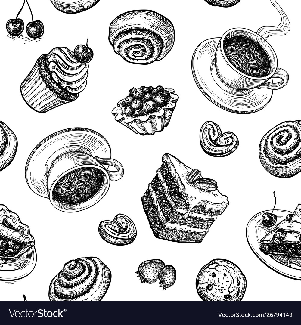 Seamless pattern with sweets and pastries vector image Seamless pattern with sweets and pastries