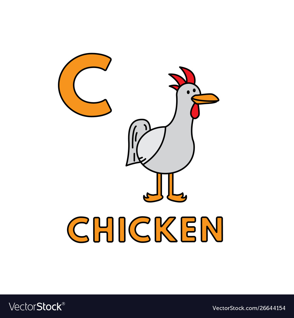 Cute cartoon animals alphabet chicken