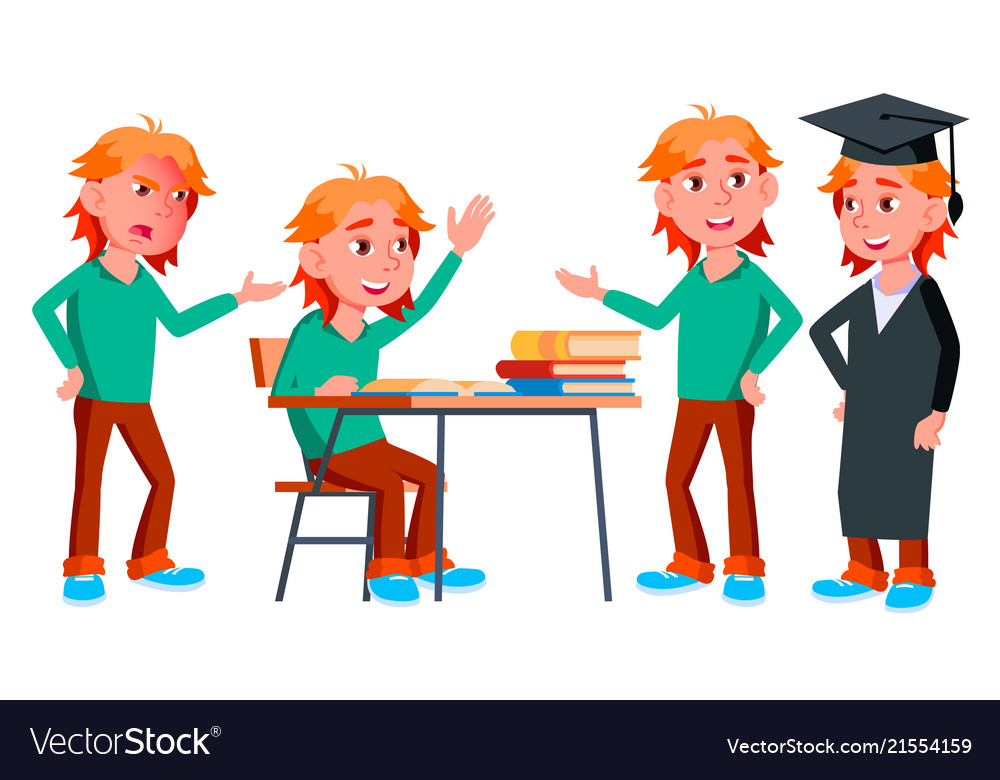 Boy schoolboy kid poses set high school Royalty Free Vector