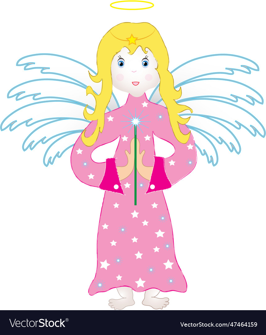 Cartoon cute angel girl with wings of single