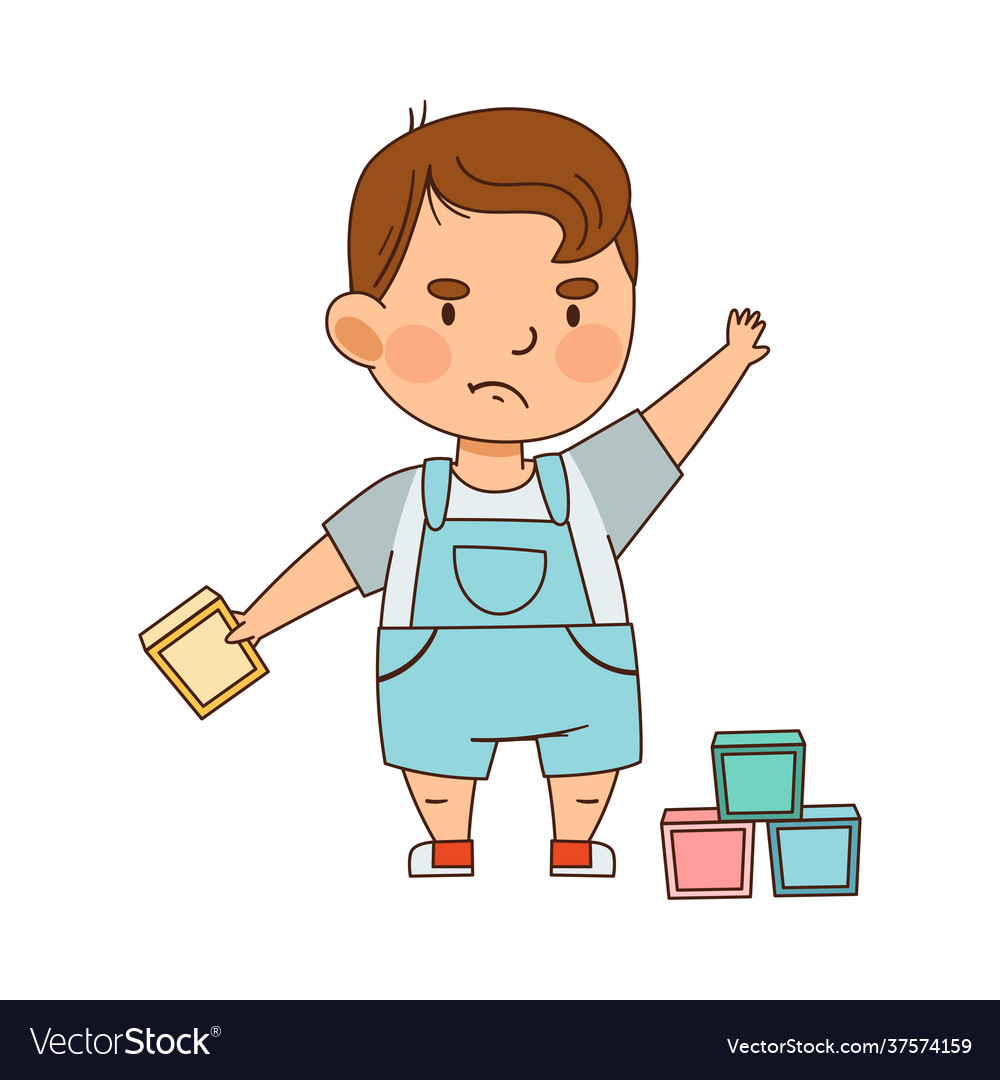 Cute infant boy with grumpy face expression Vector Image