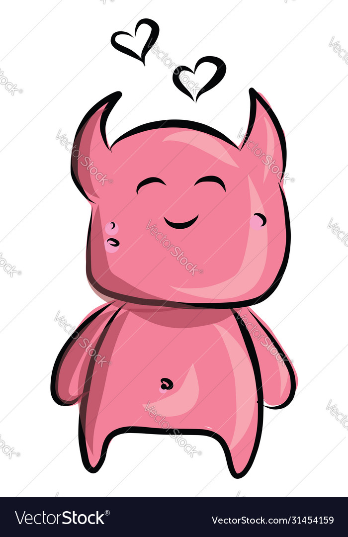 Cute pink monster on white background