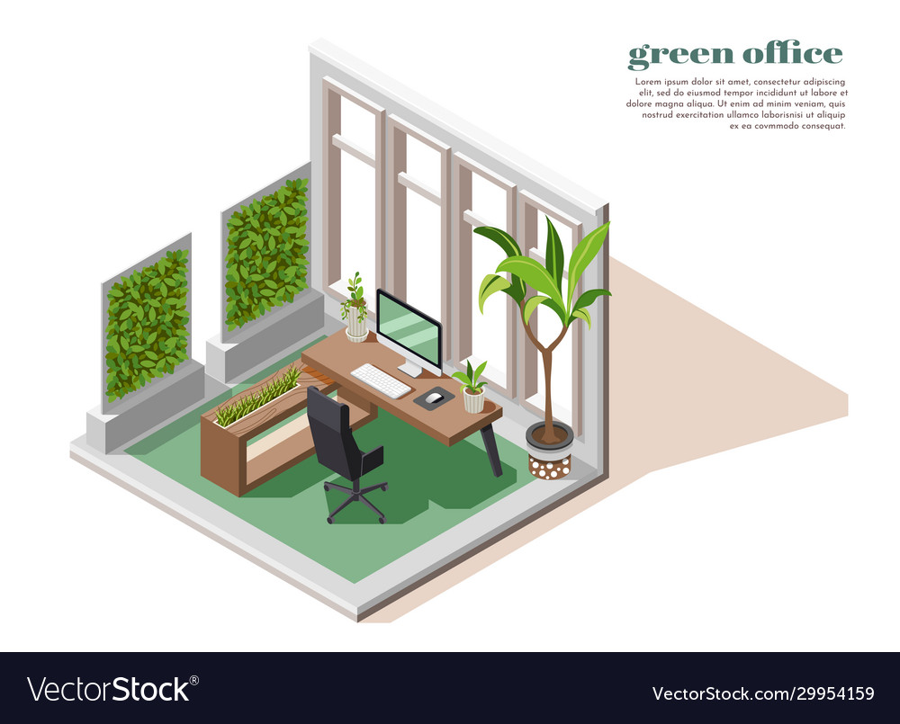 Green office colored and isometric composition Vector Image