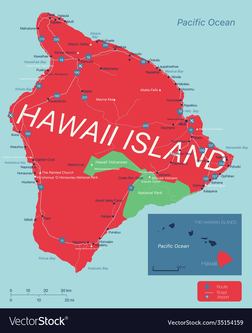 Hawaii island detailed editable map