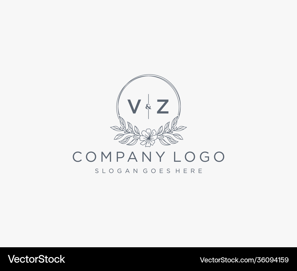 Initial vz letters floral frames unique Royalty Free Vector