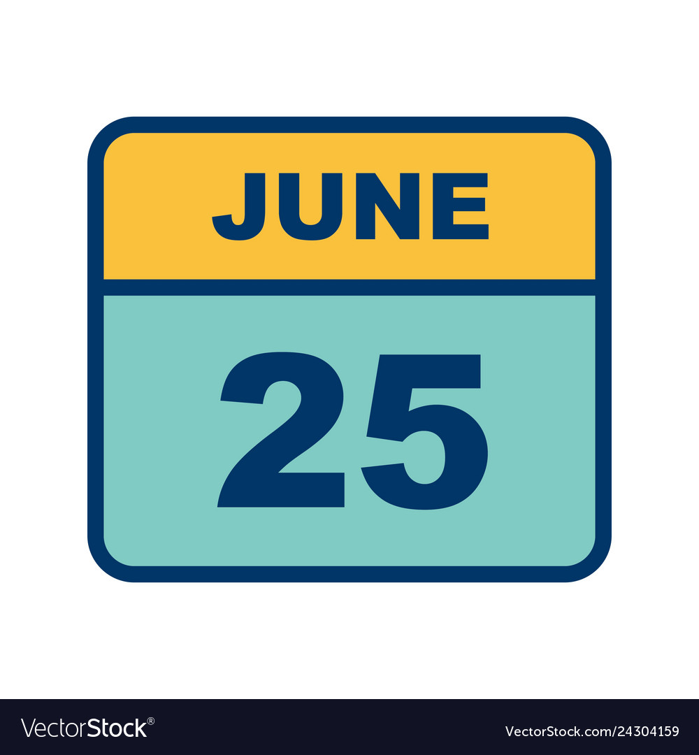 June 25th date on a single day calendar Royalty Free Vector