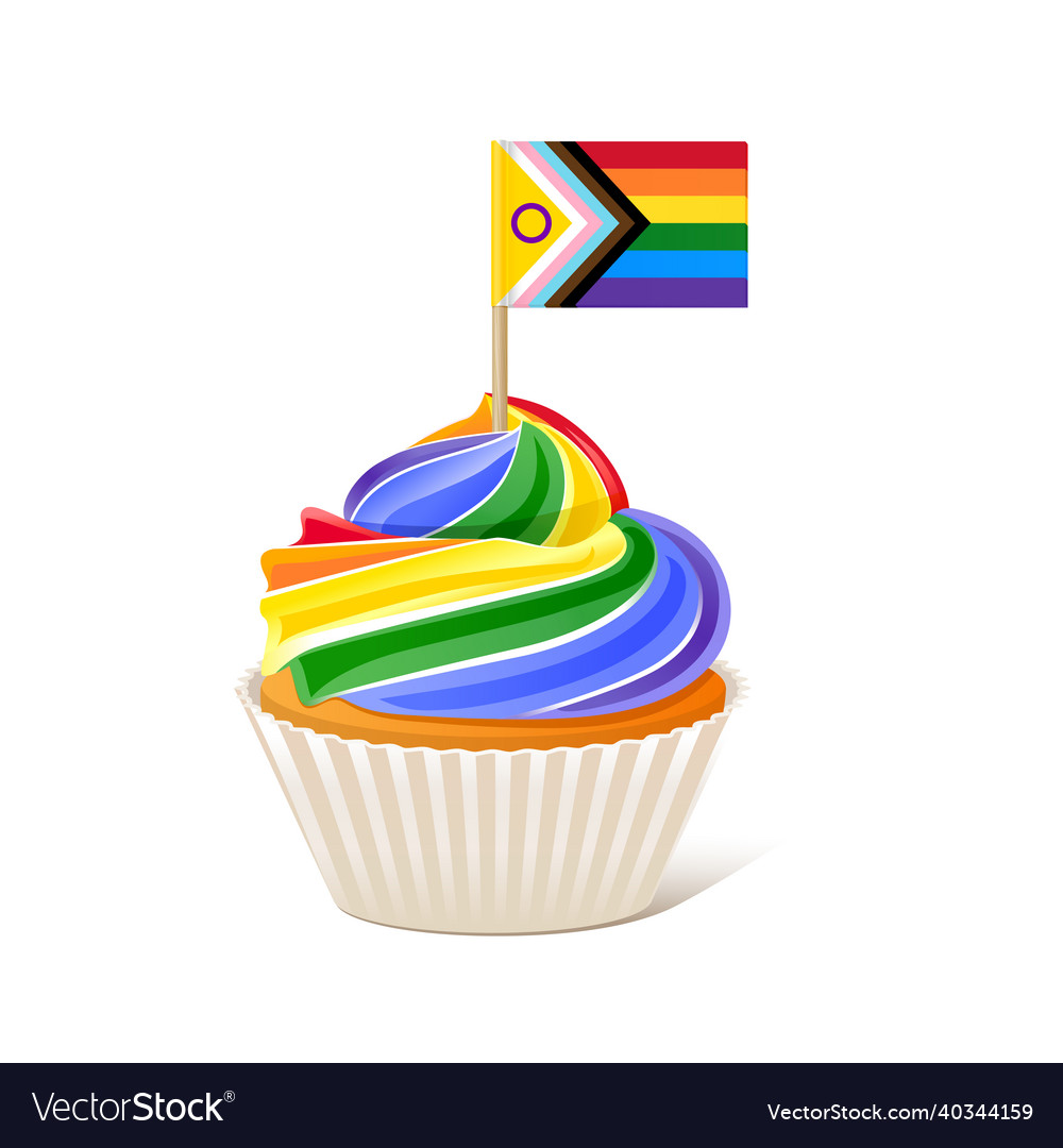 Rainbow Cupcake With Lgbtq Progress Pride Flag Vector Image