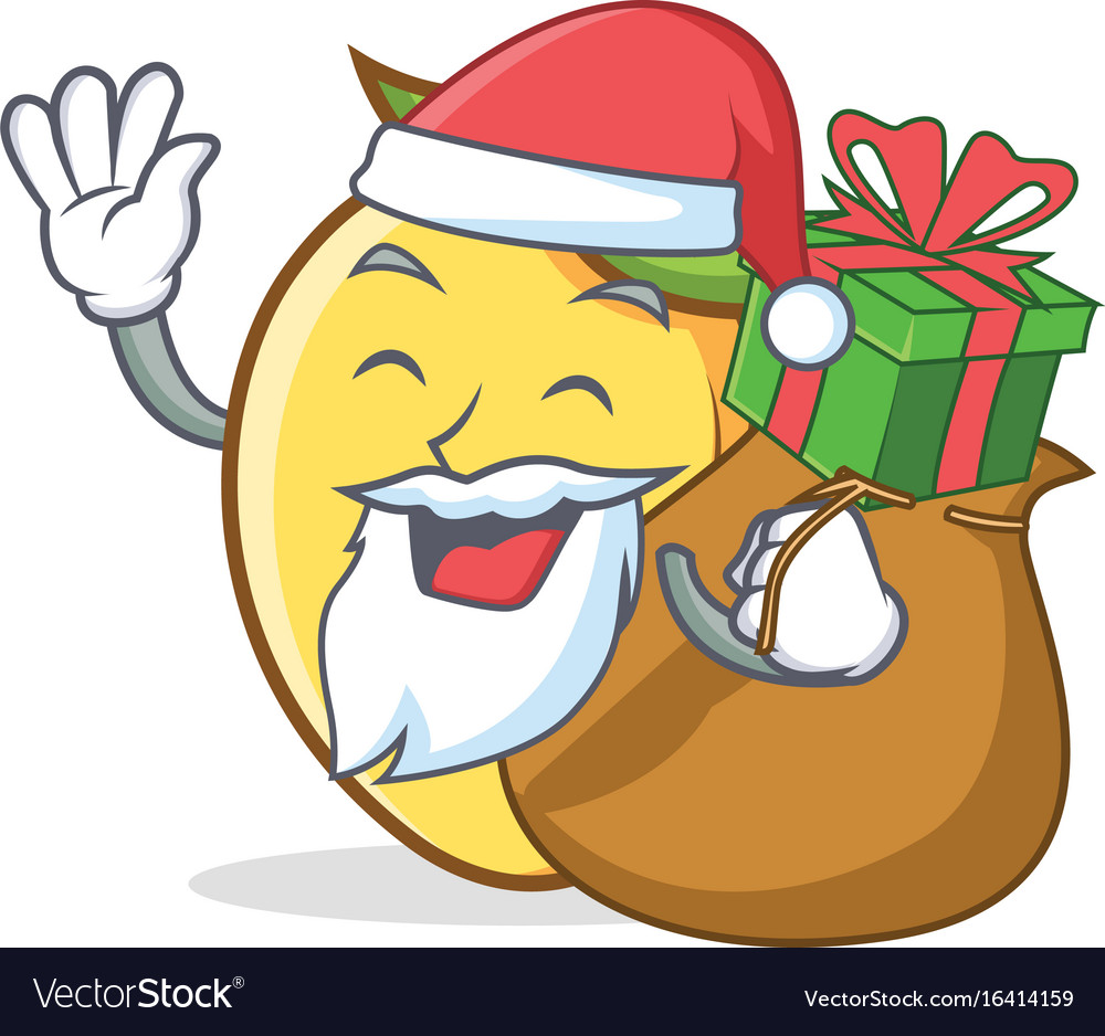 Santa mango character cartoon mascot with gift