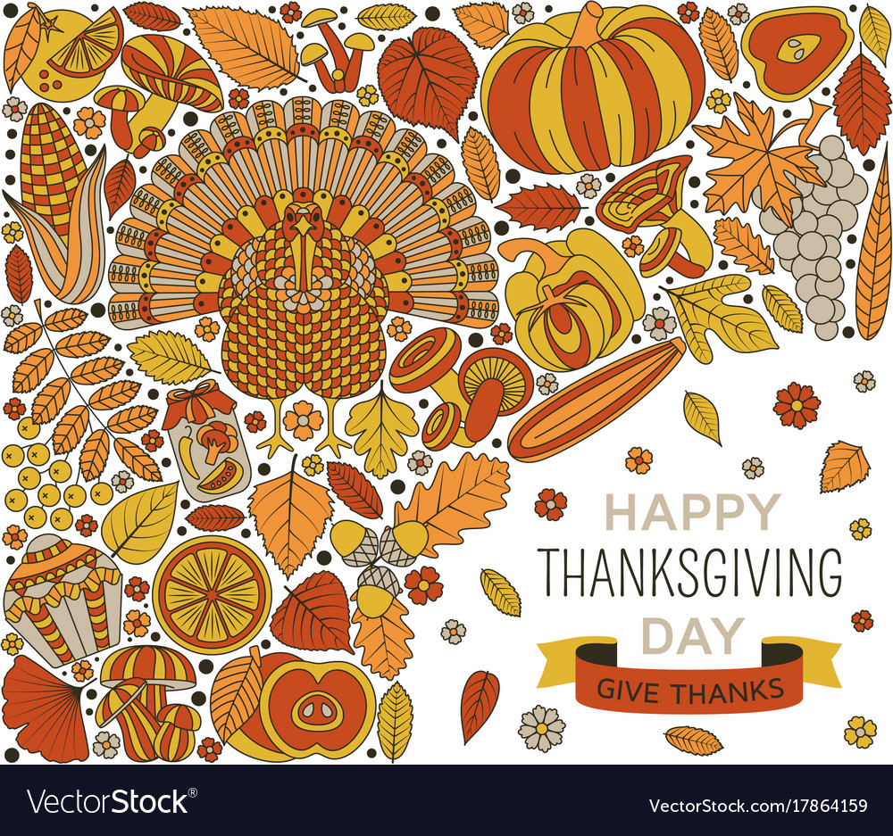 Thanksgiving day greeting card various elements