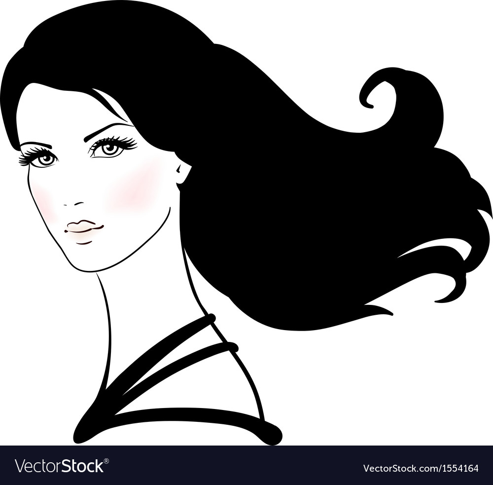 Beautiful Young Woman With Long Black Hair Vector Image