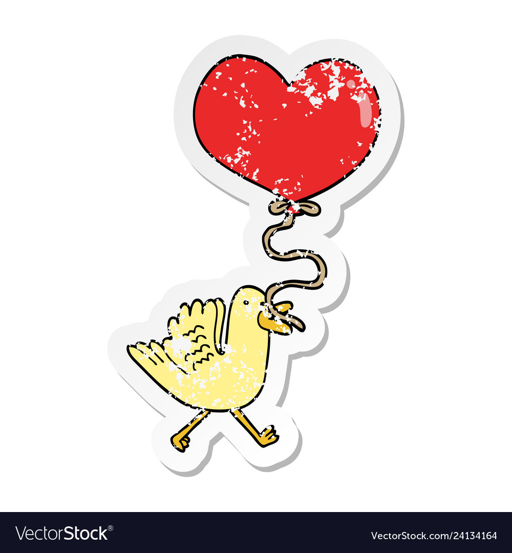 Distressed sticker of a cartoon bird with heart