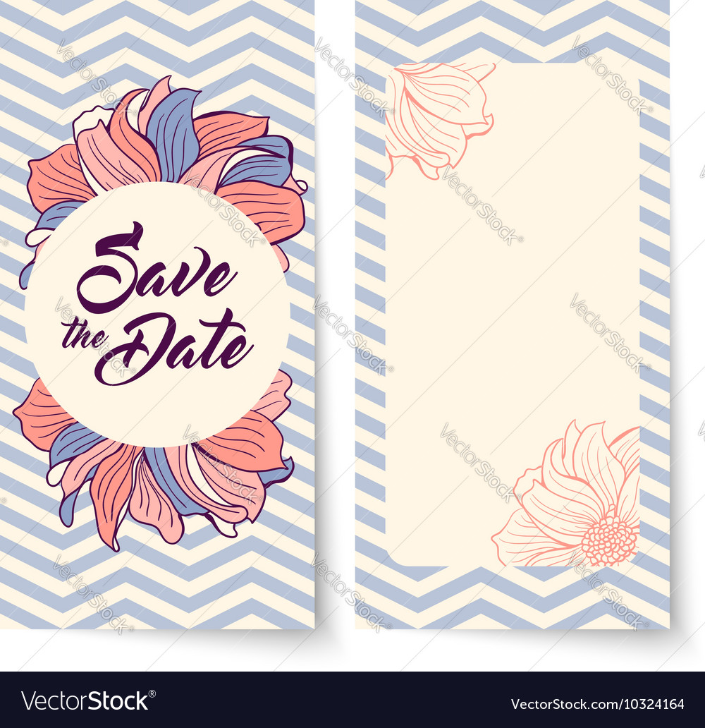 Save the date card flowers on chevron background