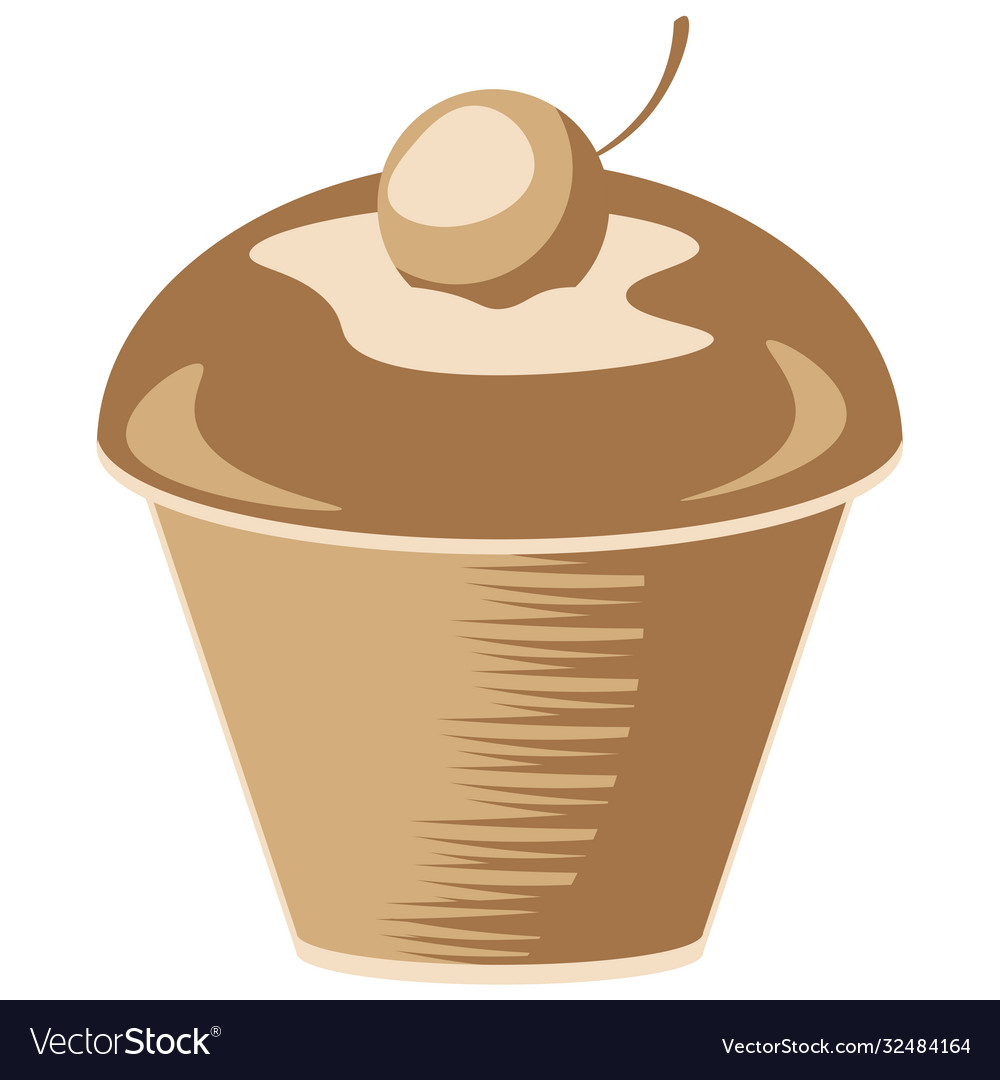 Sketch a cupcake with cherry on theme Royalty Free Vector