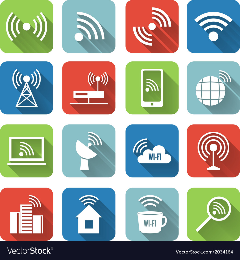 Wireless communication network icons set