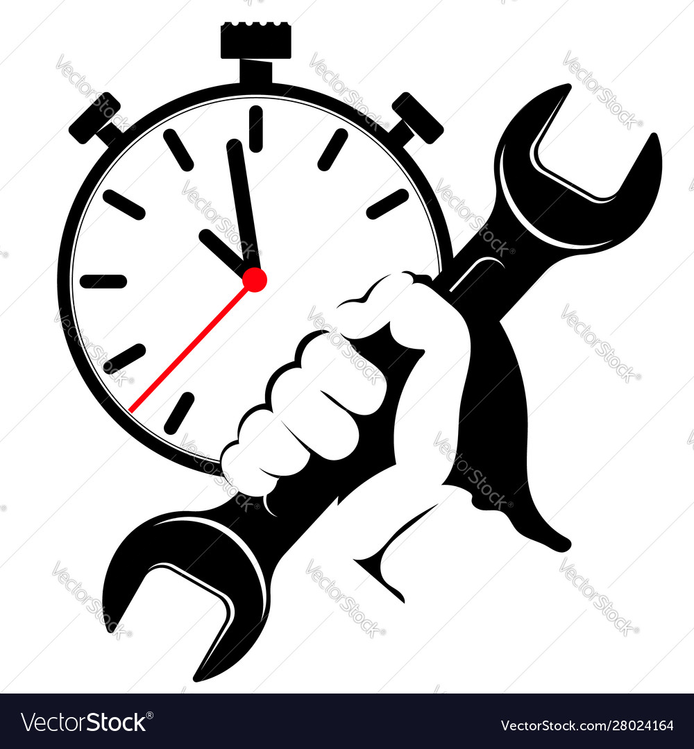 Wrench in hand repair time Royalty Free Vector Image