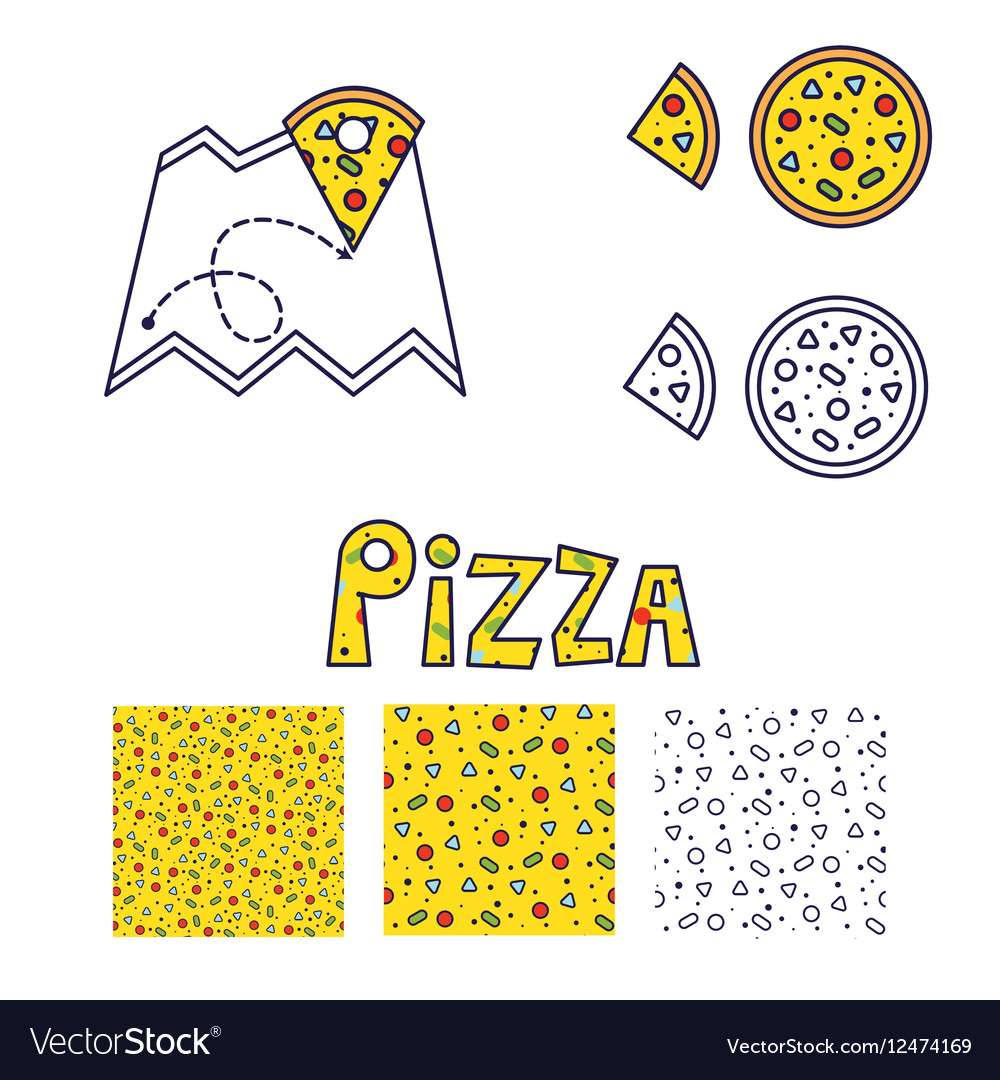 Pizza line icon and seamless pattern set