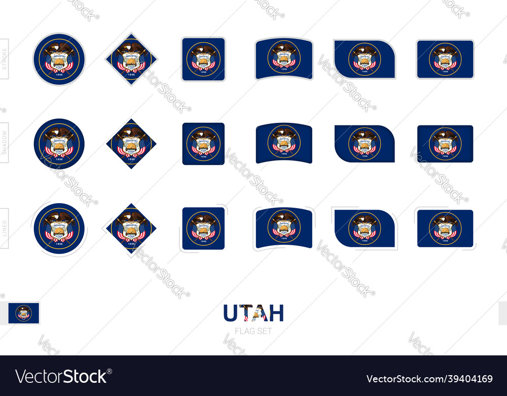 Utah flag set simple flags of with three Vector Image