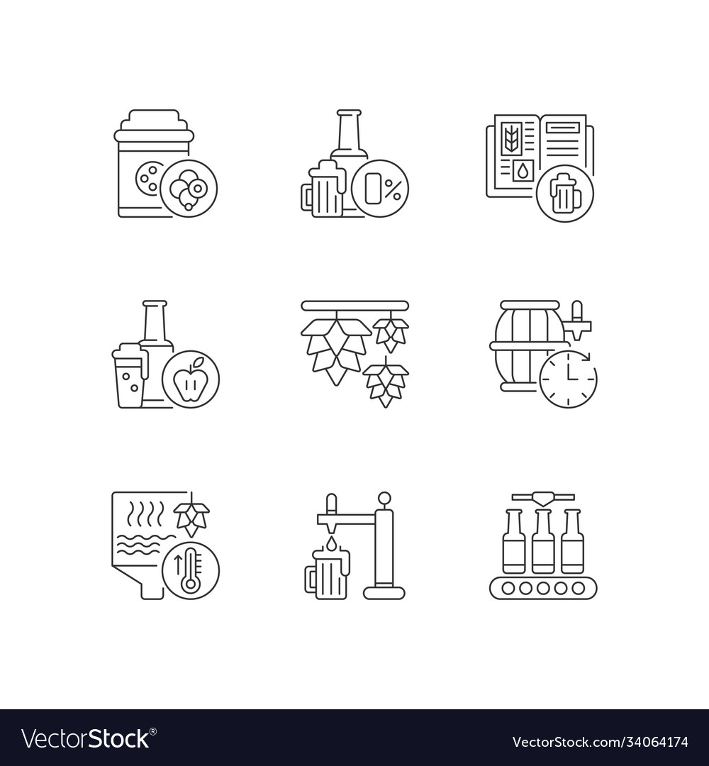 Brewing beer process pixel perfect linear icons