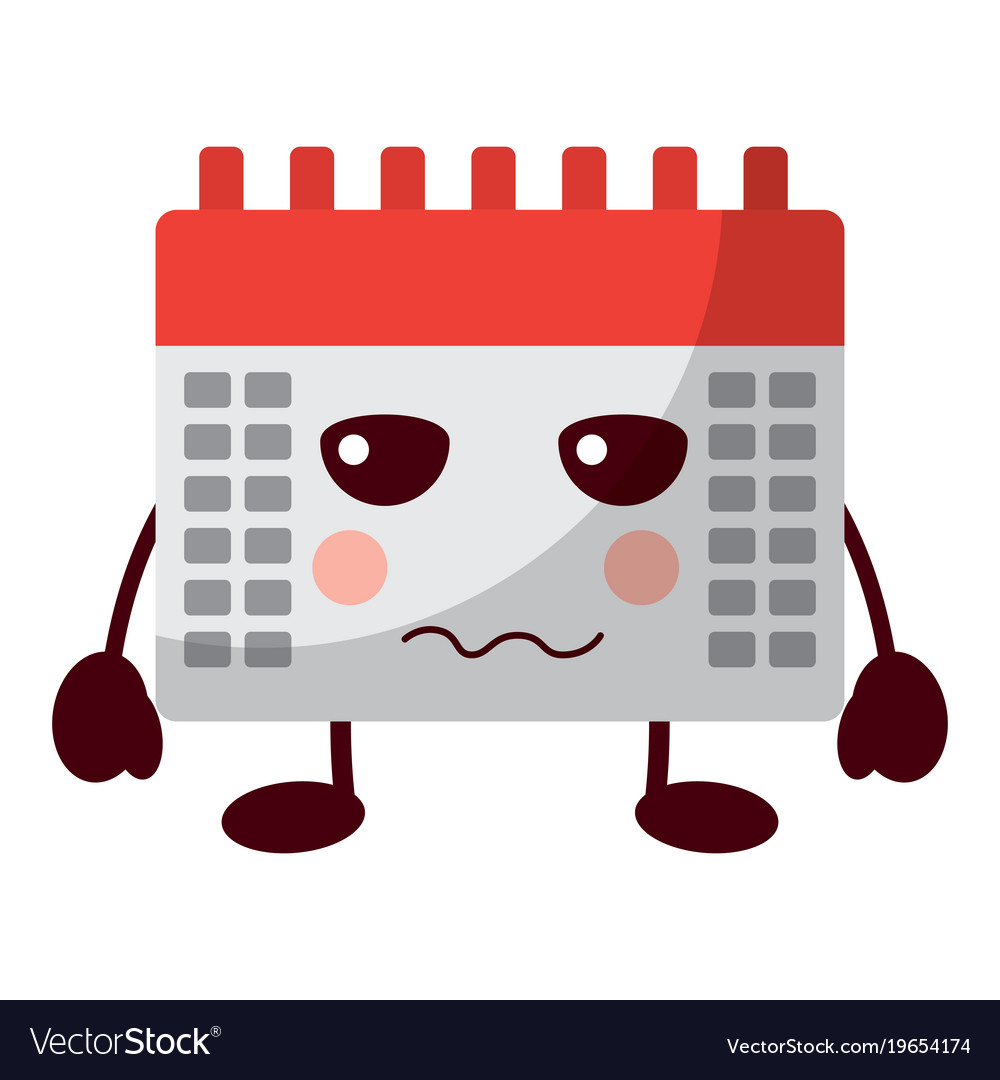 Calendar event cute sad kawaii cartoon Royalty Free Vector