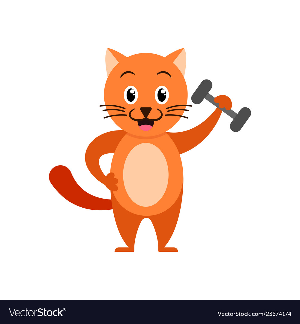 Cartoon cat with dumbbell