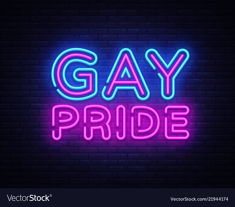 Gay club neon sign. Logo in neon style, light banner, billboard