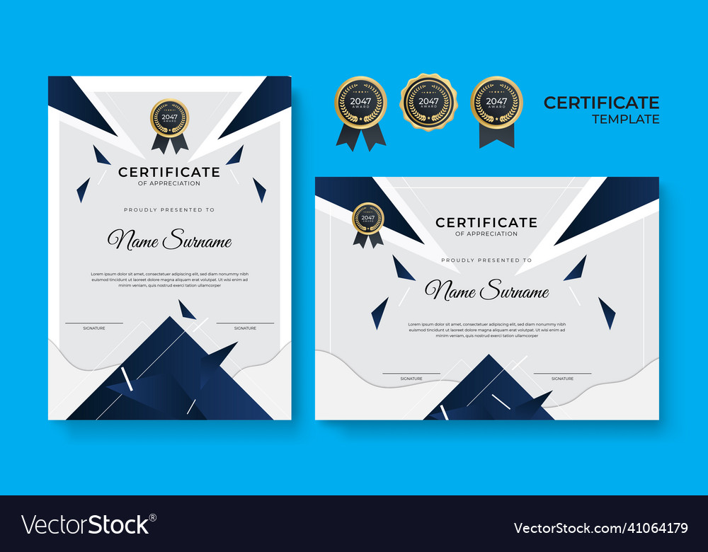 Blue and white gold certificate of achievement Vector Image