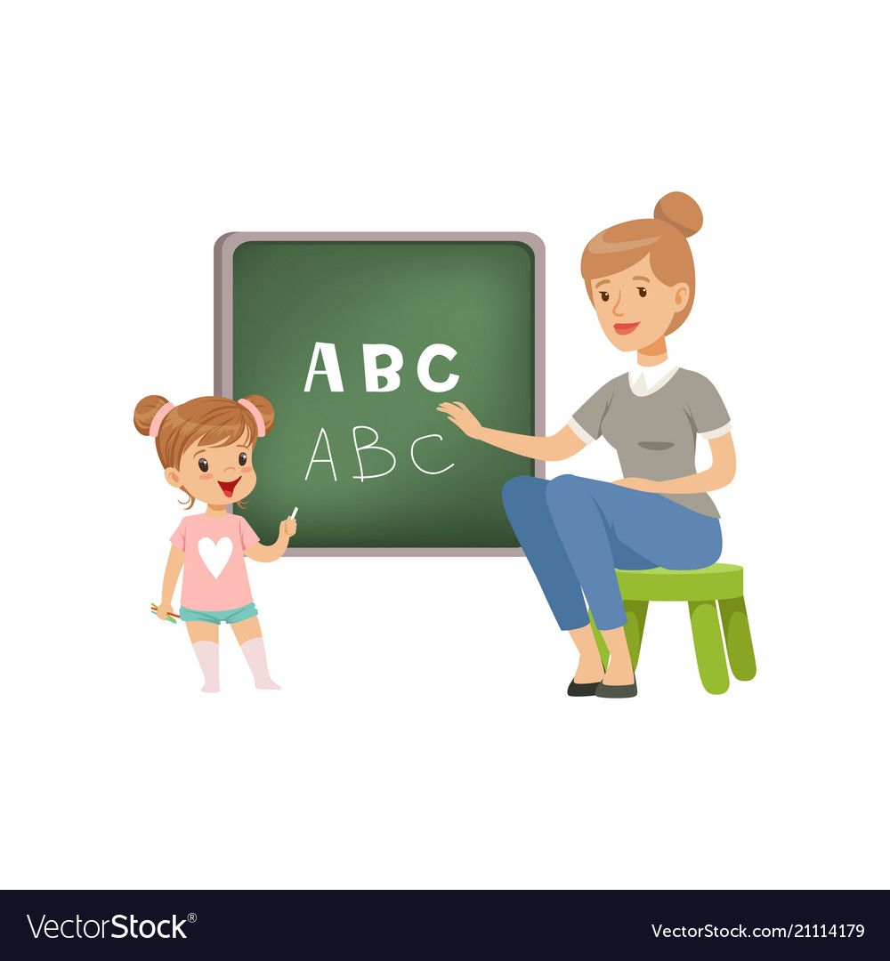 Cute little girl standing near the blackboard Vector Image