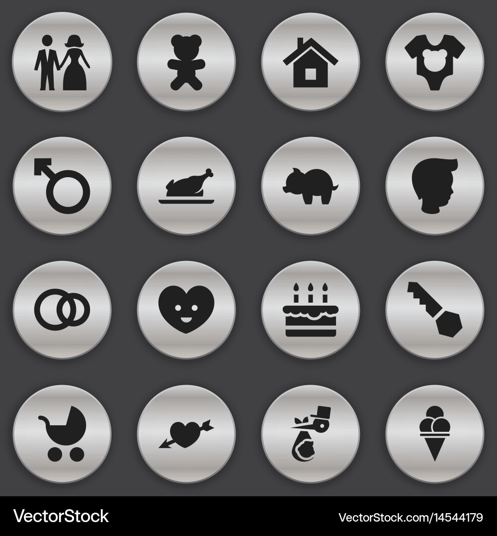 Set of 16 editable relatives icons includes Vector Image
