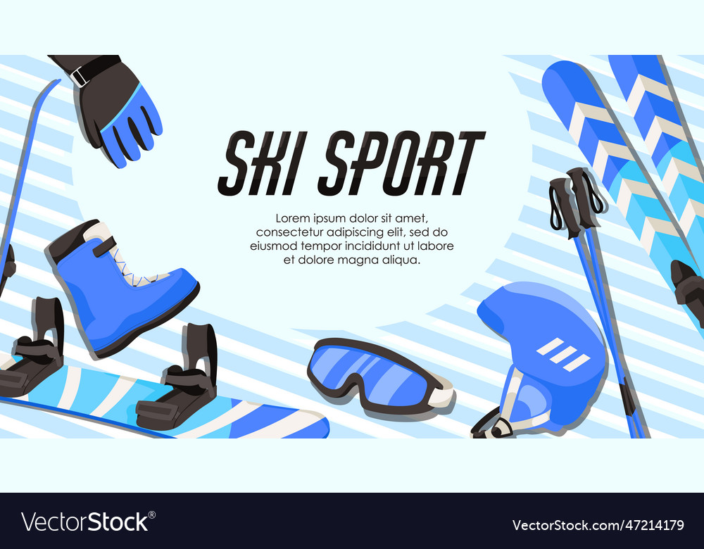 Skisportbanner im blauen Design Skiausrüstung