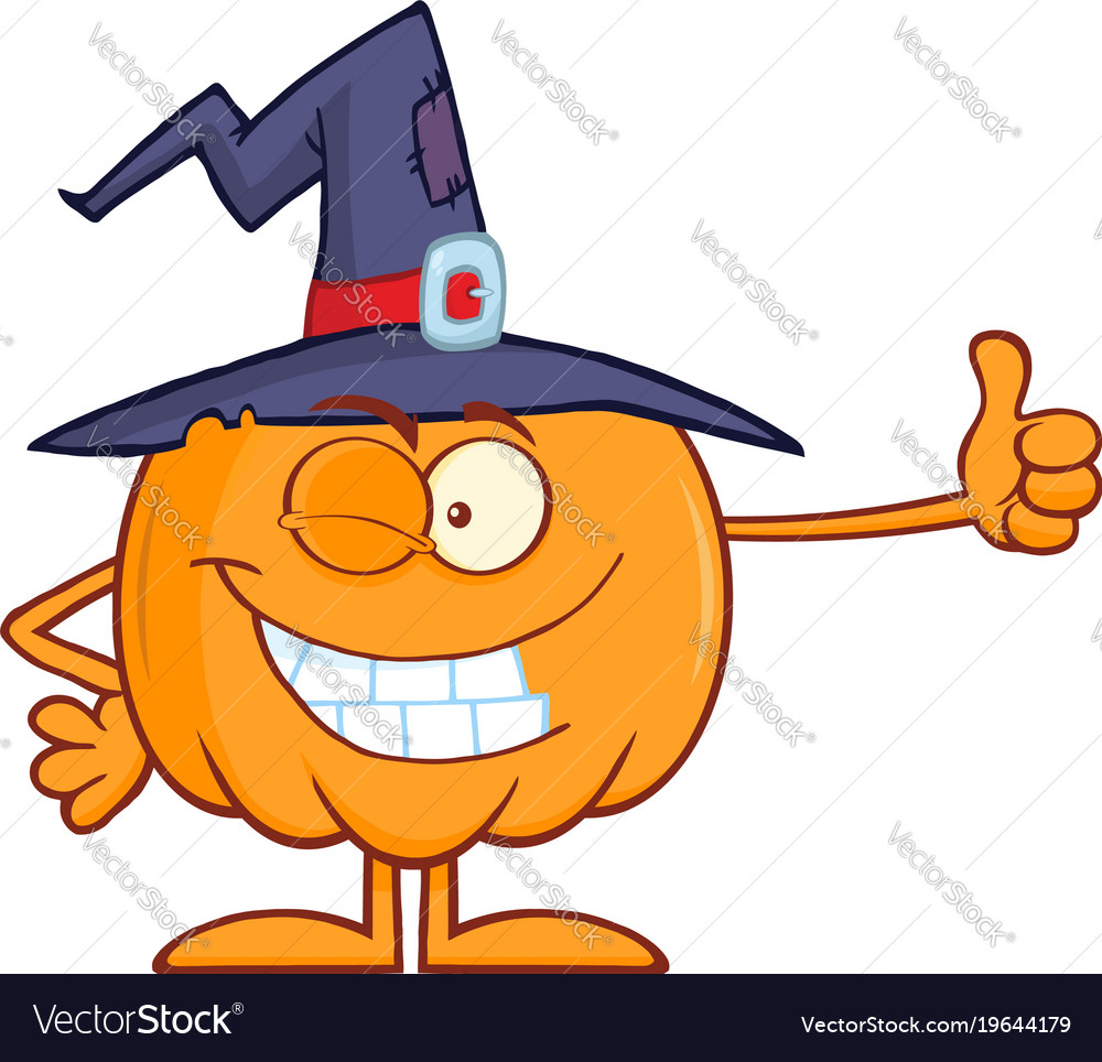 Winking witch pumpkin cartoon character