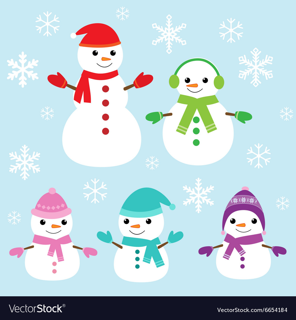 Cute and funny snowmen Royalty Free Vector Image