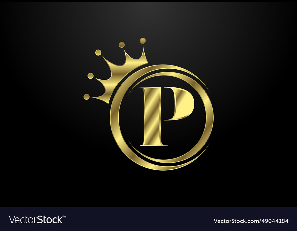 English alphabet p with a crown royal king queen Vector Image