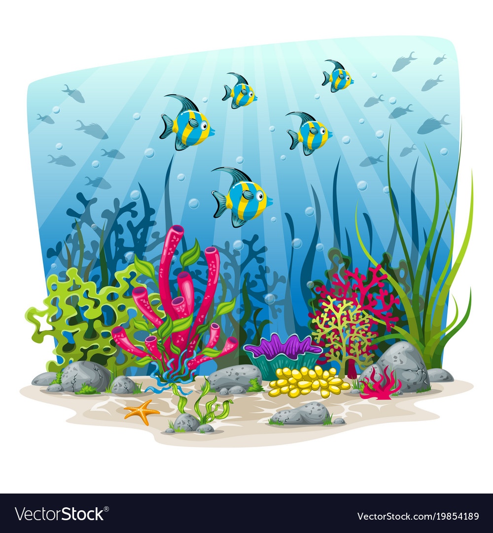 An underwater landscape with animals and plants Vector Image