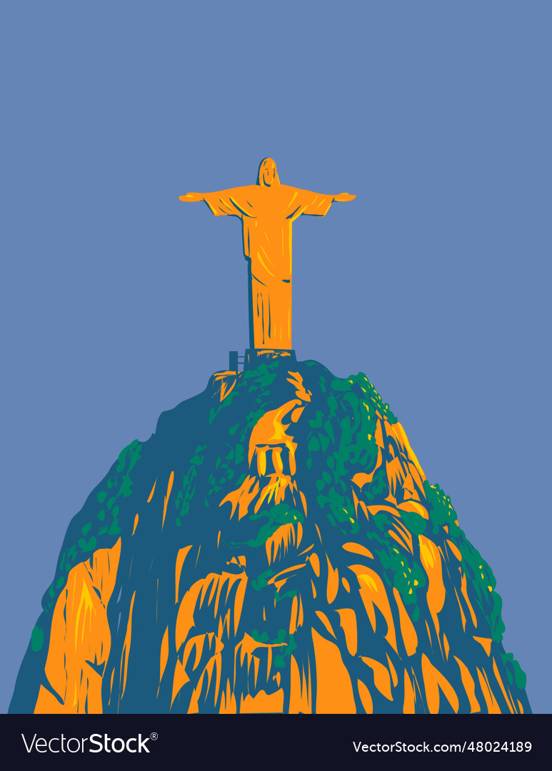 Christ the redeemer on corcovado mountain rio de Vector Image