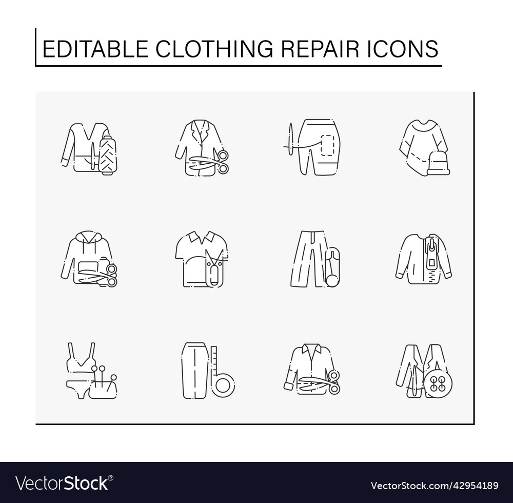 Clothing repair line icons set