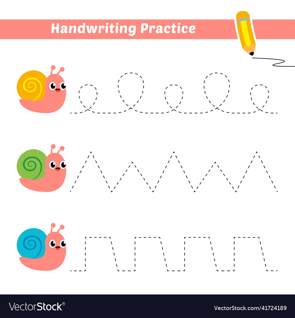 Handwriting practice for kids with snail Vector Image