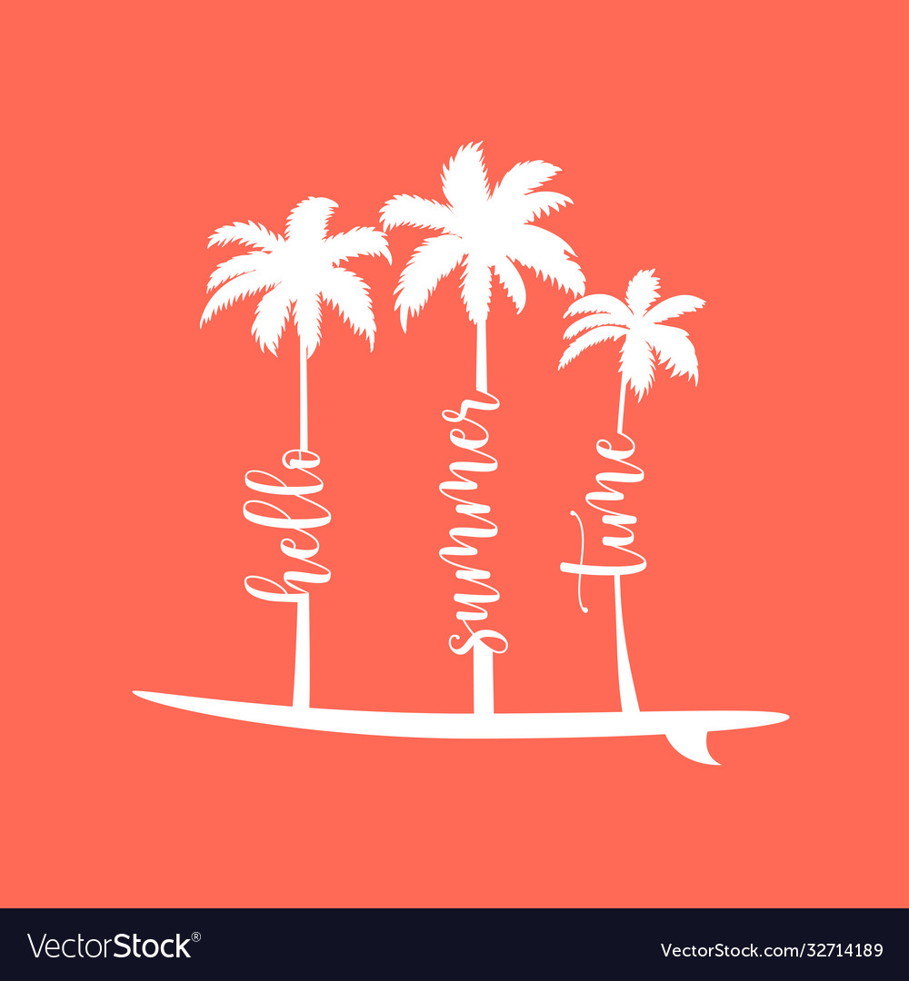 Summer handwritten word and palms vector image Summer handwritten word and palms
