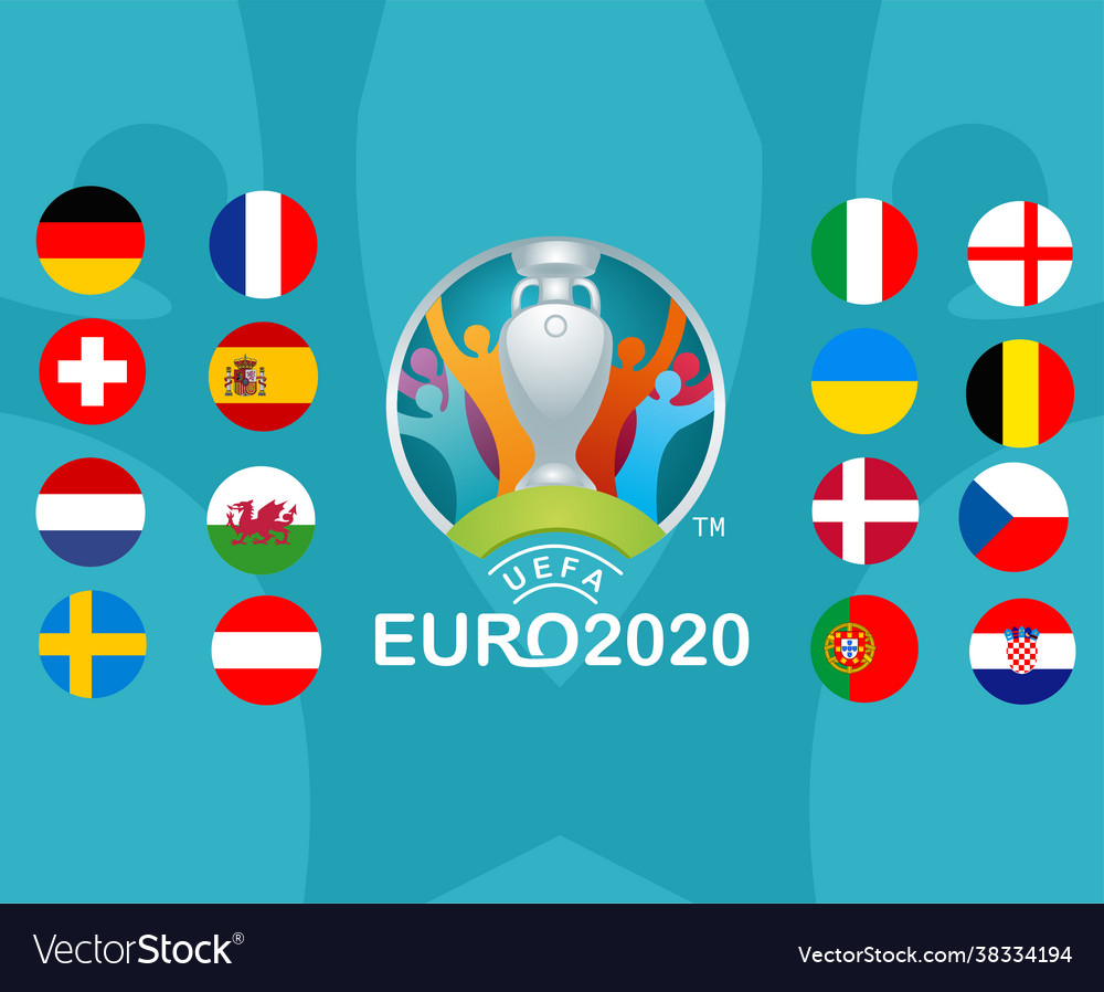 Euro 2020 round 16 flags countries Royalty Free Vector Image