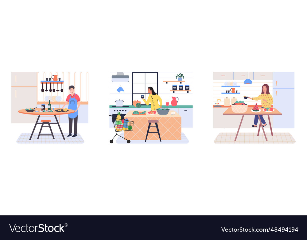 People cooking vegetarian food Royalty Free Vector Image