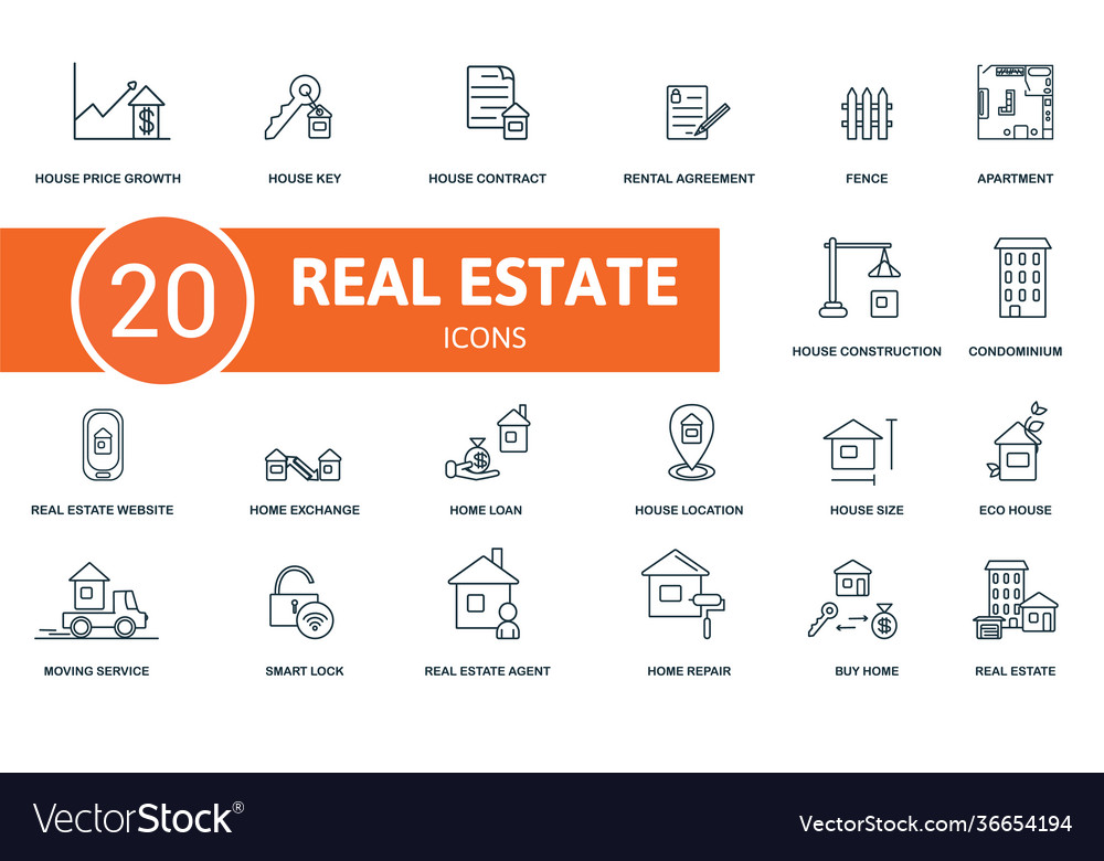 Real estate icon set contains editable icons Vector Image