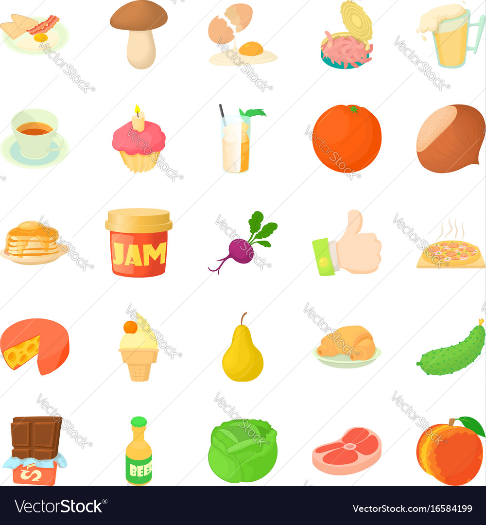 Afternoon snack icons set cartoon style Royalty Free Vector