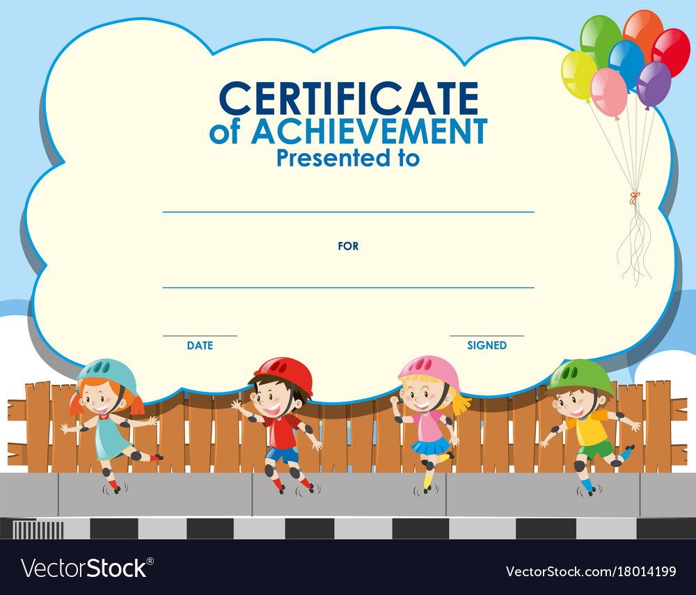 Certificate template with kids skating Royalty Free Vector With Regard To Certificate Of Achievement Template For Kids