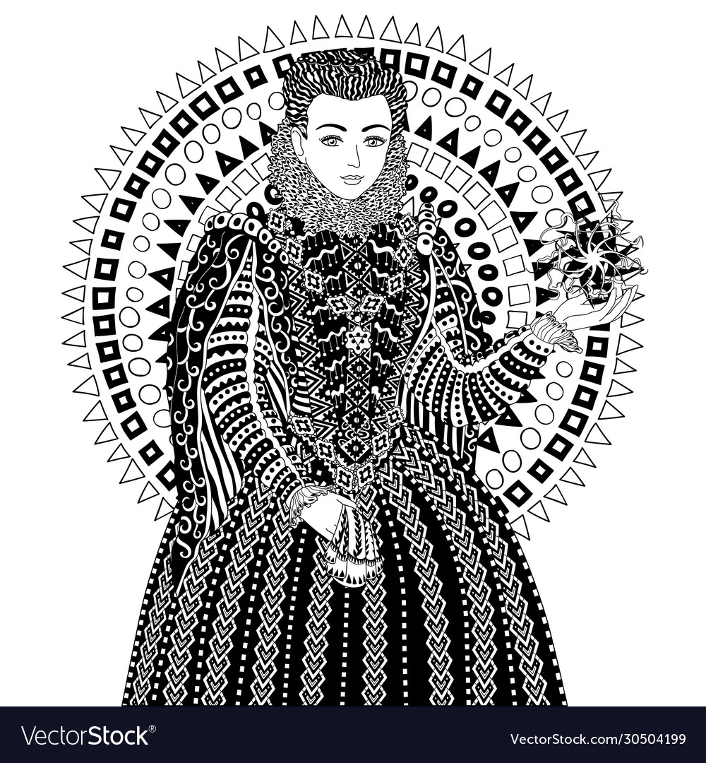 Coloring book for adults with medieval lady Vector Image